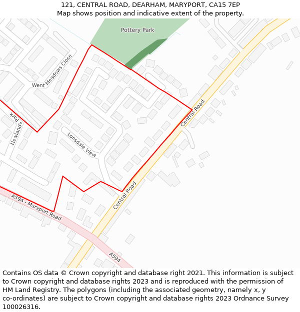 121, CENTRAL ROAD, DEARHAM, MARYPORT, CA15 7EP: Location map and indicative extent of plot