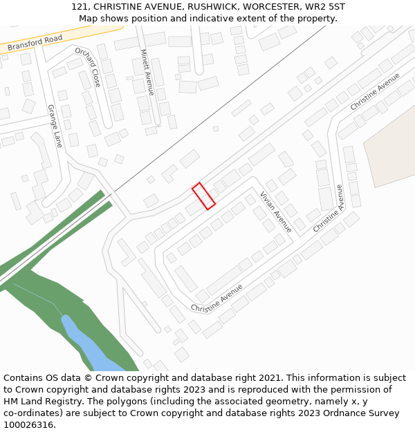121, CHRISTINE AVENUE, RUSHWICK, WORCESTER, WR2 5ST: Location map and indicative extent of plot