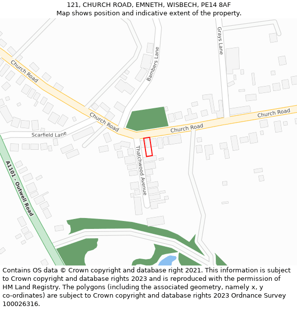 121, CHURCH ROAD, EMNETH, WISBECH, PE14 8AF: Location map and indicative extent of plot