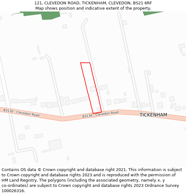 121, CLEVEDON ROAD, TICKENHAM, CLEVEDON, BS21 6RF: Location map and indicative extent of plot