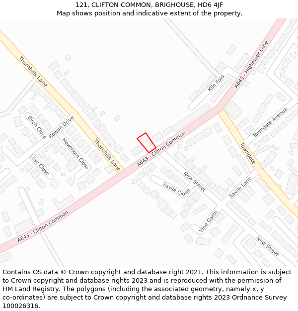 121, CLIFTON COMMON, BRIGHOUSE, HD6 4JF: Location map and indicative extent of plot