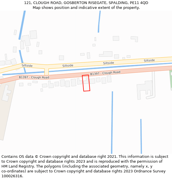 121, CLOUGH ROAD, GOSBERTON RISEGATE, SPALDING, PE11 4QD: Location map and indicative extent of plot