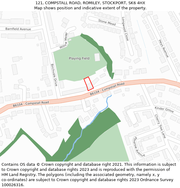 121, COMPSTALL ROAD, ROMILEY, STOCKPORT, SK6 4HX: Location map and indicative extent of plot