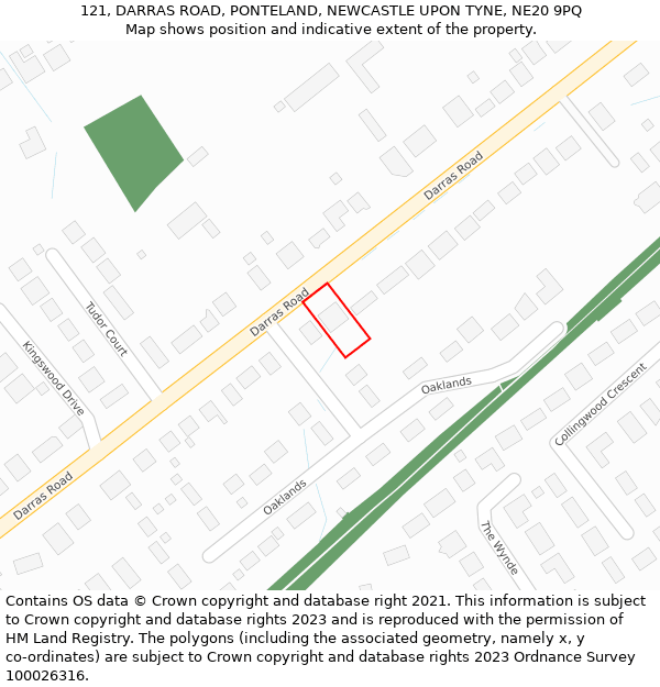 121, DARRAS ROAD, PONTELAND, NEWCASTLE UPON TYNE, NE20 9PQ: Location map and indicative extent of plot