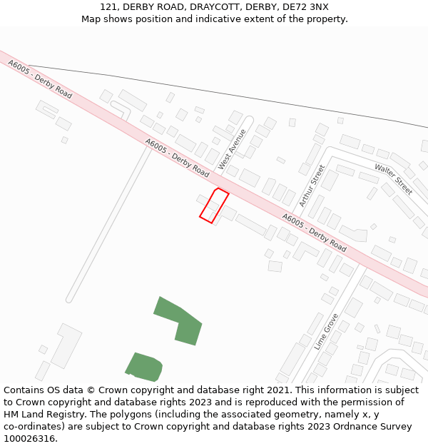 121, DERBY ROAD, DRAYCOTT, DERBY, DE72 3NX: Location map and indicative extent of plot