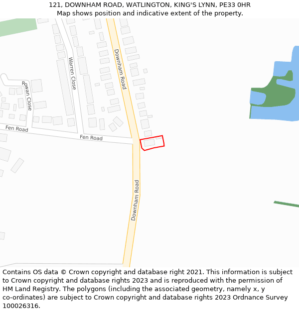 121, DOWNHAM ROAD, WATLINGTON, KING'S LYNN, PE33 0HR: Location map and indicative extent of plot