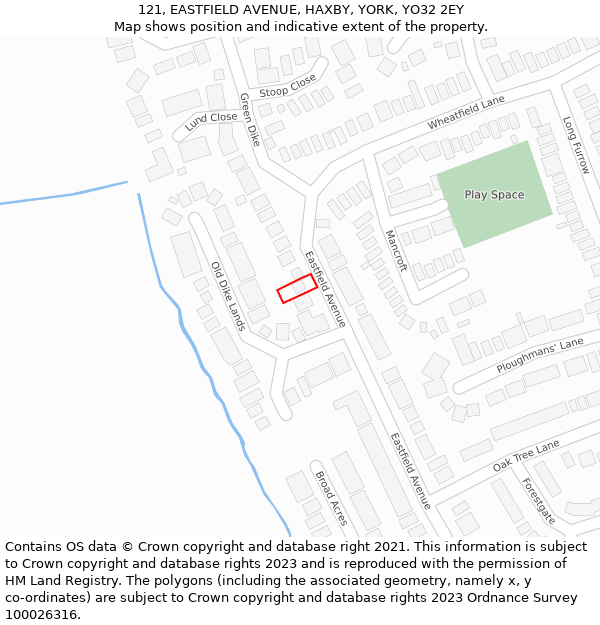 121, EASTFIELD AVENUE, HAXBY, YORK, YO32 2EY: Location map and indicative extent of plot