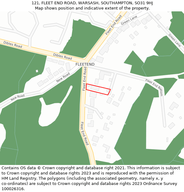 121, FLEET END ROAD, WARSASH, SOUTHAMPTON, SO31 9HJ: Location map and indicative extent of plot