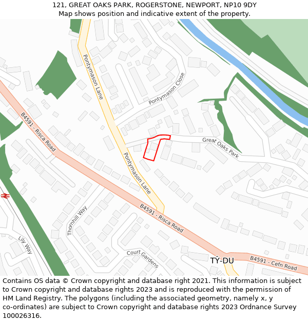 121, GREAT OAKS PARK, ROGERSTONE, NEWPORT, NP10 9DY: Location map and indicative extent of plot