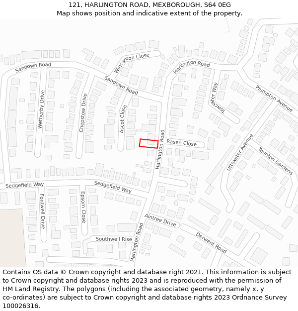 121, HARLINGTON ROAD, MEXBOROUGH, S64 0EG: Location map and indicative extent of plot