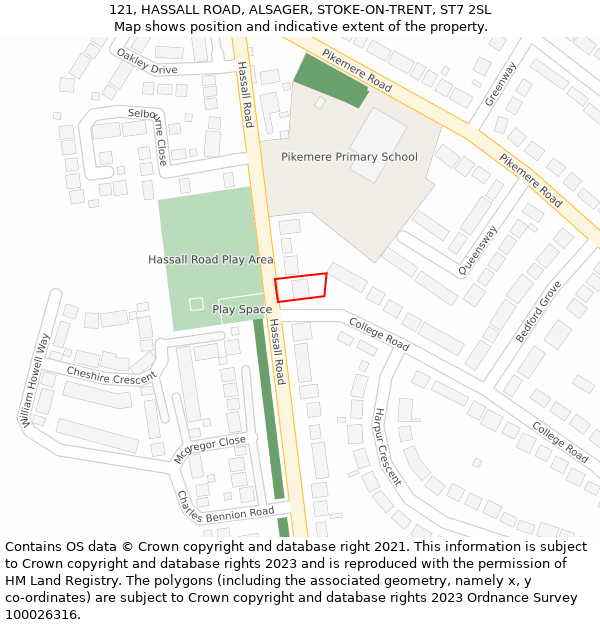 121, HASSALL ROAD, ALSAGER, STOKE-ON-TRENT, ST7 2SL: Location map and indicative extent of plot