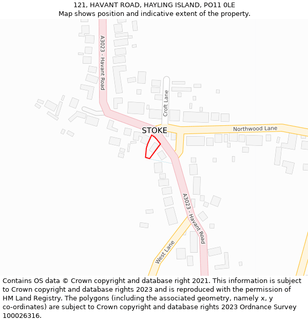 121, HAVANT ROAD, HAYLING ISLAND, PO11 0LE: Location map and indicative extent of plot