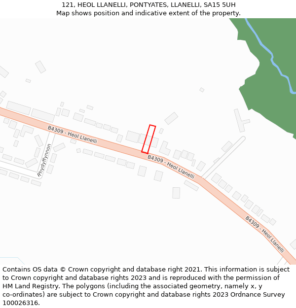 121, HEOL LLANELLI, PONTYATES, LLANELLI, SA15 5UH: Location map and indicative extent of plot