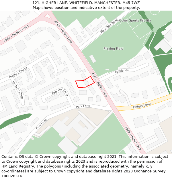 121, HIGHER LANE, WHITEFIELD, MANCHESTER, M45 7WZ: Location map and indicative extent of plot