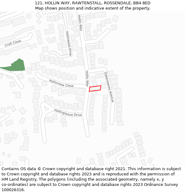 121, HOLLIN WAY, RAWTENSTALL, ROSSENDALE, BB4 8ED: Location map and indicative extent of plot