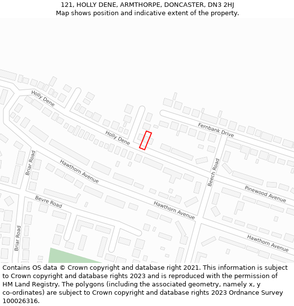 121, HOLLY DENE, ARMTHORPE, DONCASTER, DN3 2HJ: Location map and indicative extent of plot