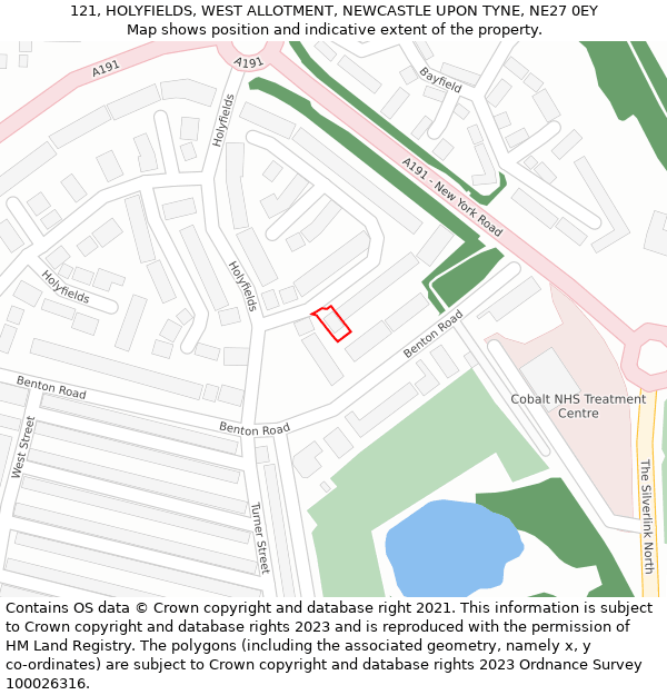 121, HOLYFIELDS, WEST ALLOTMENT, NEWCASTLE UPON TYNE, NE27 0EY: Location map and indicative extent of plot