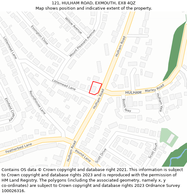 121, HULHAM ROAD, EXMOUTH, EX8 4QZ: Location map and indicative extent of plot