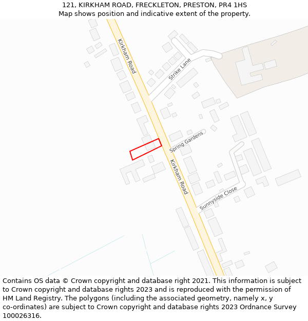 121, KIRKHAM ROAD, FRECKLETON, PRESTON, PR4 1HS: Location map and indicative extent of plot
