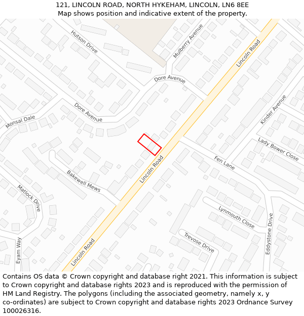 121, LINCOLN ROAD, NORTH HYKEHAM, LINCOLN, LN6 8EE: Location map and indicative extent of plot