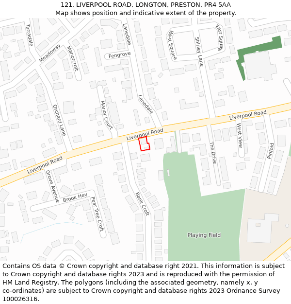 121, LIVERPOOL ROAD, LONGTON, PRESTON, PR4 5AA: Location map and indicative extent of plot