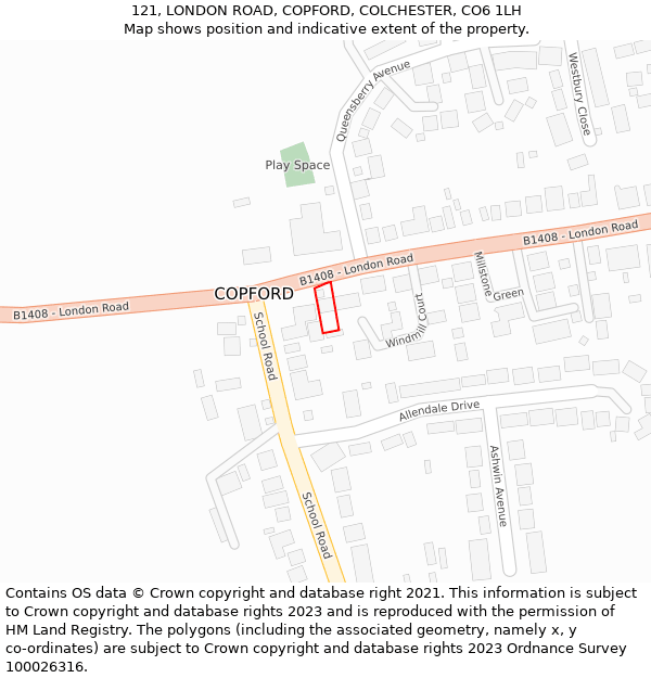 121, LONDON ROAD, COPFORD, COLCHESTER, CO6 1LH: Location map and indicative extent of plot