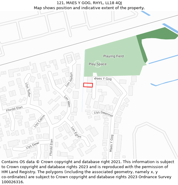 121, MAES Y GOG, RHYL, LL18 4QJ: Location map and indicative extent of plot