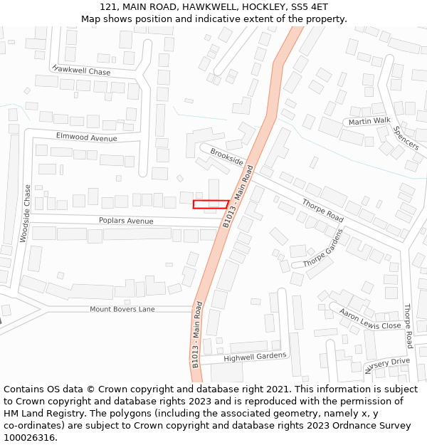 121, MAIN ROAD, HAWKWELL, HOCKLEY, SS5 4ET: Location map and indicative extent of plot