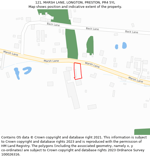 121, MARSH LANE, LONGTON, PRESTON, PR4 5YL: Location map and indicative extent of plot