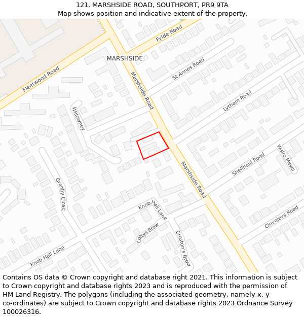 121, MARSHSIDE ROAD, SOUTHPORT, PR9 9TA: Location map and indicative extent of plot