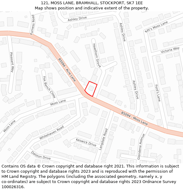 121, MOSS LANE, BRAMHALL, STOCKPORT, SK7 1EE: Location map and indicative extent of plot