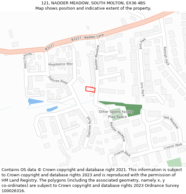 121, NADDER MEADOW, SOUTH MOLTON, EX36 4BS: Location map and indicative extent of plot