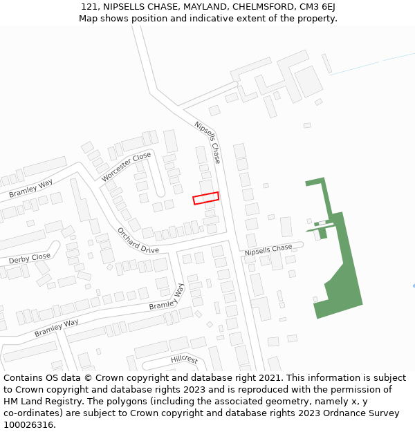 121, NIPSELLS CHASE, MAYLAND, CHELMSFORD, CM3 6EJ: Location map and indicative extent of plot