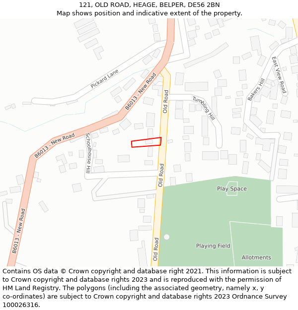 121, OLD ROAD, HEAGE, BELPER, DE56 2BN: Location map and indicative extent of plot