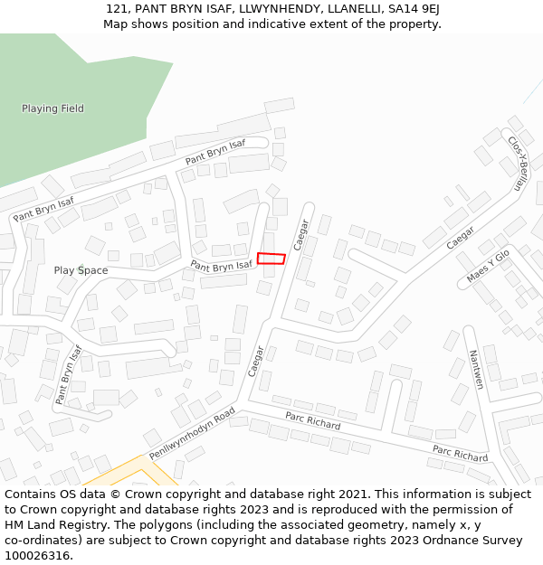 121, PANT BRYN ISAF, LLWYNHENDY, LLANELLI, SA14 9EJ: Location map and indicative extent of plot