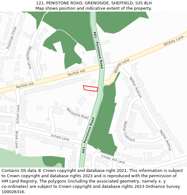 121, PENISTONE ROAD, GRENOSIDE, SHEFFIELD, S35 8LH: Location map and indicative extent of plot