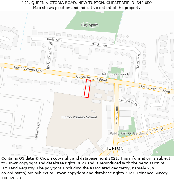 121, QUEEN VICTORIA ROAD, NEW TUPTON, CHESTERFIELD, S42 6DY: Location map and indicative extent of plot