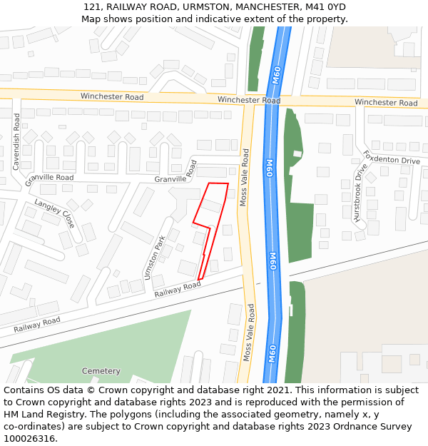 121, RAILWAY ROAD, URMSTON, MANCHESTER, M41 0YD: Location map and indicative extent of plot