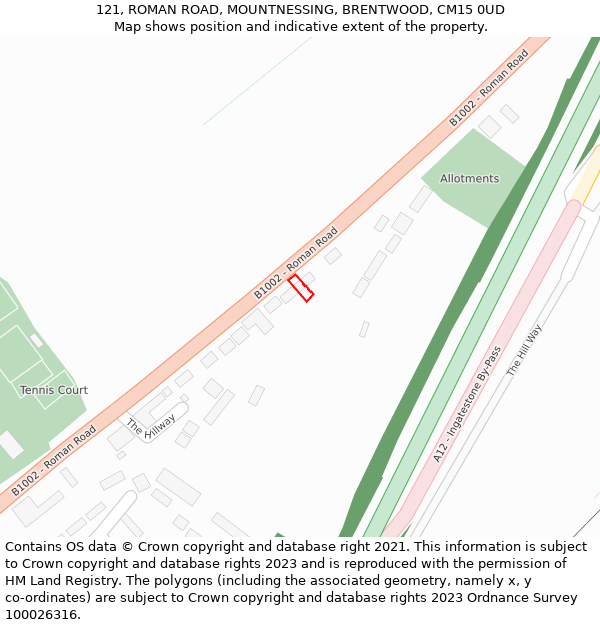 121, ROMAN ROAD, MOUNTNESSING, BRENTWOOD, CM15 0UD: Location map and indicative extent of plot