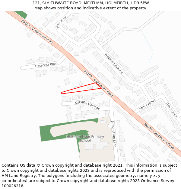 121, SLAITHWAITE ROAD, MELTHAM, HOLMFIRTH, HD9 5PW: Location map and indicative extent of plot