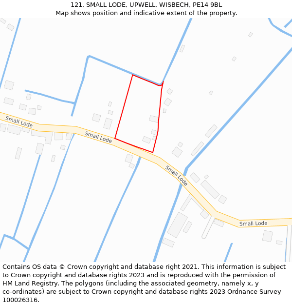 121, SMALL LODE, UPWELL, WISBECH, PE14 9BL: Location map and indicative extent of plot