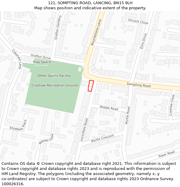 121, SOMPTING ROAD, LANCING, BN15 9LH: Location map and indicative extent of plot