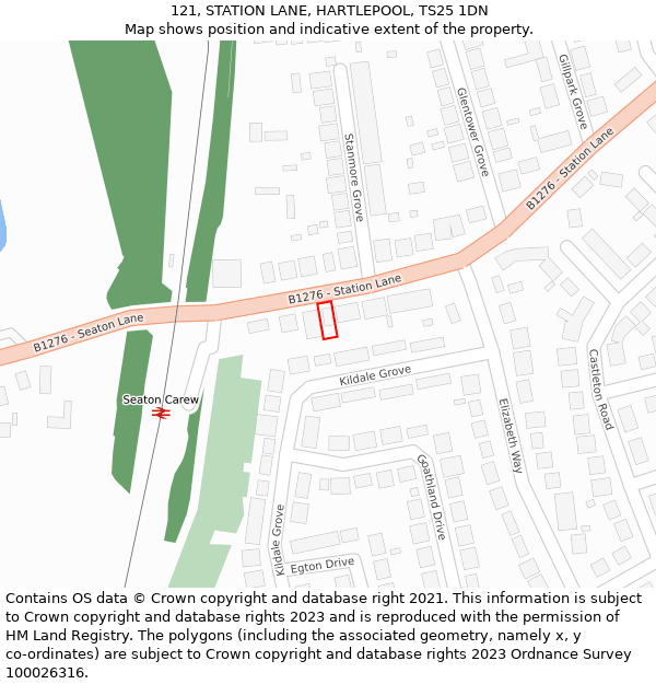 121, STATION LANE, HARTLEPOOL, TS25 1DN: Location map and indicative extent of plot