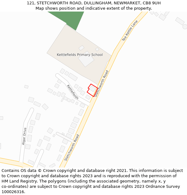 121, STETCHWORTH ROAD, DULLINGHAM, NEWMARKET, CB8 9UH: Location map and indicative extent of plot