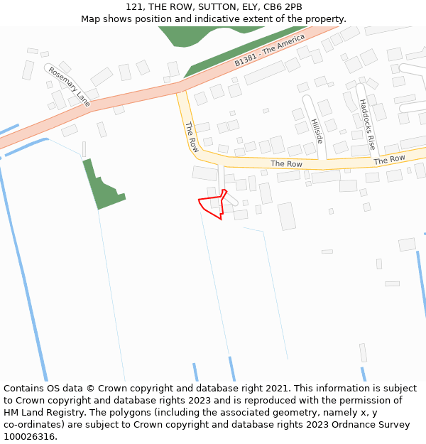 121, THE ROW, SUTTON, ELY, CB6 2PB: Location map and indicative extent of plot