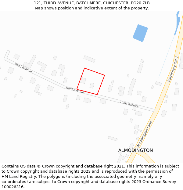 121, THIRD AVENUE, BATCHMERE, CHICHESTER, PO20 7LB: Location map and indicative extent of plot