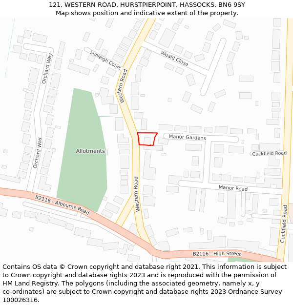 121, WESTERN ROAD, HURSTPIERPOINT, HASSOCKS, BN6 9SY: Location map and indicative extent of plot