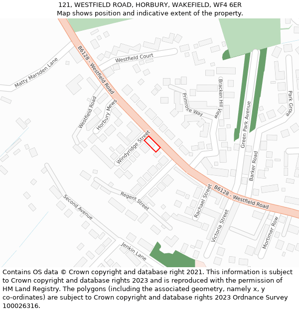 121, WESTFIELD ROAD, HORBURY, WAKEFIELD, WF4 6ER: Location map and indicative extent of plot