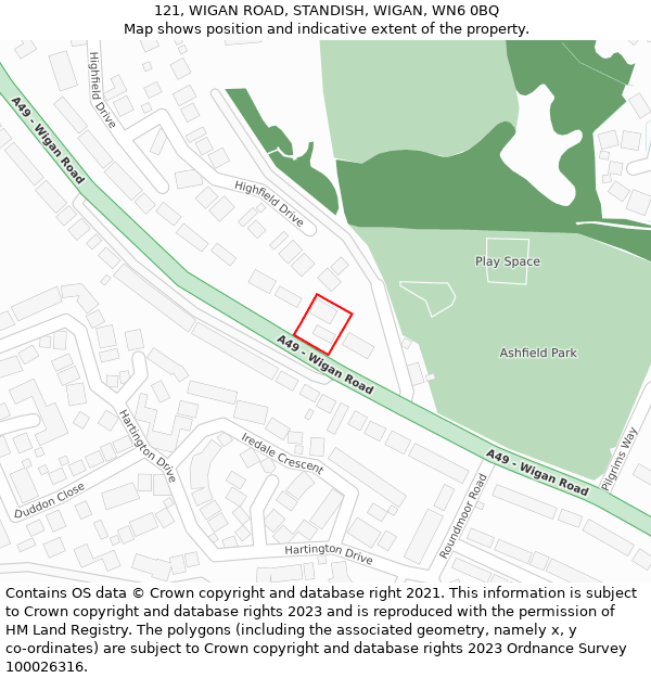 121, WIGAN ROAD, STANDISH, WIGAN, WN6 0BQ: Location map and indicative extent of plot