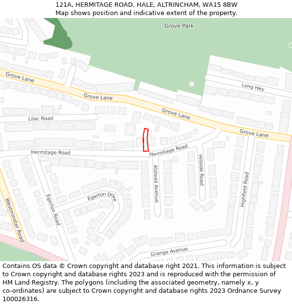 121A, HERMITAGE ROAD, HALE, ALTRINCHAM, WA15 8BW: Location map and indicative extent of plot